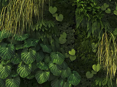 Living Green Plant Wall Featuring Lush Foliage Various Species And Indoor Decor 3d model