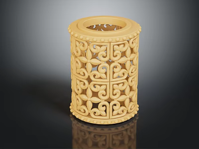 Elegant Handcrafted Gold Cylindrical Bracelet with Intricate Filigree Pattern Jewelry Design 3d model