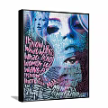 Vibrant Female Face Portrait With Multiple Overlapping Outlines And Text In Street Art Style