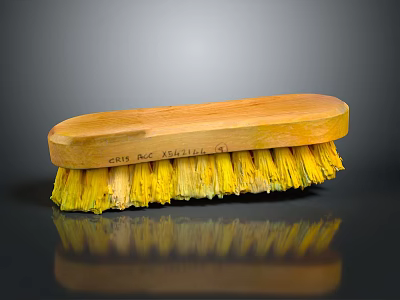 Everyday Useful Household Cleaning Brush With Wooden Handle And Yellow Bristles 3d model