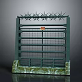 Scenic Country Landscape Featuring Rustic Green Metal Fence With Spiked Top And Mossy Base