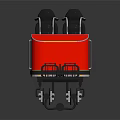 Red Amusement Park Ride with Multiple Black Seats on Metal Track for Fun