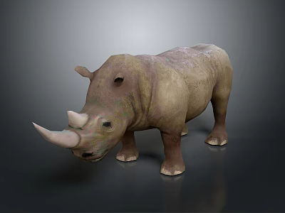 Realistic Rhinoceros 3D Model With Single Horn And Grayish Brown Skin Standing Pose 3d model
