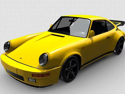 Yellow Porsche Style Sports Car With Yellow Body Black Wheels And Rear Spoiler 3d model