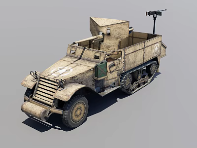 Military Tracked Armored Vehicle Mounted Machine Gun With Vintage Sand Colored Exterior 3d model