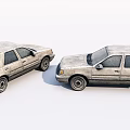Two Old Worn Light Gray Cars Side And Front Side Views Against White Background