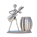 Silver Stick Figure Figurine Playing Guitar With Decorative Drum Sculpture