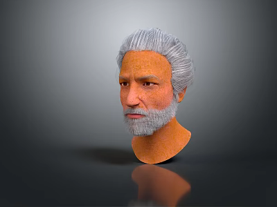 Man with Gray White Hair Beard and Facial Texture on Gray Background with Black Surface 3d model