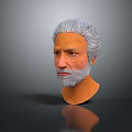 Man with Gray White Hair Beard and Facial Texture on Gray Background with Black Surface