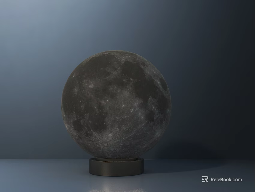 Elegant Moon Shaped Table Lamp with Black Base on Gray Tabletop in Deep Blue Background 3d model