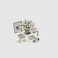 Elegant Decorative Ornament Set With White Tulip Bouquet Books And Scented Candles