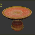 Red Round Pedestal Furniture With Glossy Surface And Elegant Tiered Base