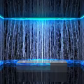 Xtep Brand Large Display Wall With Grid Texture And Glowing Edges Near People