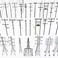 Various Designs of Roadside Electric Poles Transmission Towers and Power Lines
