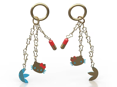 Jewelry Ornament Set With Ring Chain Cartoon Cat Red Capsule And Leaf Pendants 3d model