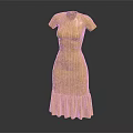Yellow Knitted Short Sleeve Dress With Frilled Hem And Textured Pattern