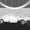 Automotive Exhibition Hall Featuring Car Skeleton Display With Suspended Parts And Transparent Structure