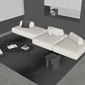 Fabric Three-Person Sofa Fabric Multi-Person Sofa Combination Mother and Mother Coffee Table Combination Solid Wood Low Stool Solid Wood Background Storage Cabinet Coffee Machine Pillow Carpet Water Cup Book 3d model
