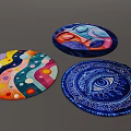 Artistic Round Rugs With Colorful Abstract Facial And Eye Patterns
