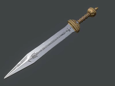 Ancient Decorative Sword With Golden Hilt And Intricate Engraved Blade Patterns 3d model