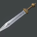 Ancient Decorative Sword With Golden Hilt And Intricate Engraved Blade Patterns