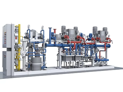 Integrated Industrial Equipment Setup Featuring Reactors Valves Piping And Control System For Chemical Production 3d model