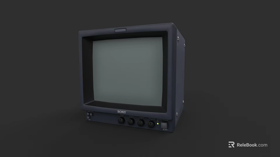 Sony Vintage CRT Television With Dark Body White Screen And Control Buttons 3d model 