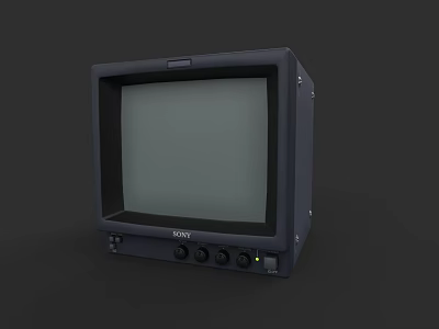 Sony Vintage CRT Television With Dark Body White Screen And Control Buttons 3d model