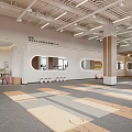 Modern Fitness Studio Interior With Treadmills Yoga Mats Windows And Palm Trees