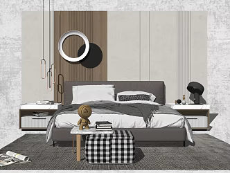 Modern background double bed combination 3d model