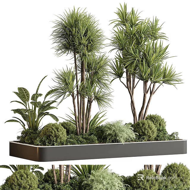 Urban Roadside Green Facilities With Planter Box Trees Shrubs And Green Plants 3d model 