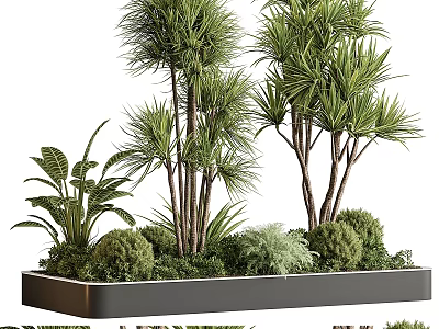 Urban Roadside Green Facilities With Planter Box Trees Shrubs And Green Plants 3d model