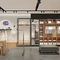 Modern Clothing Store Interior With Wooden Shelves Display Tables Mannequins And Pendant Lights