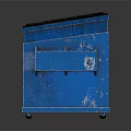 Blue Metal Crate With Black Lid Graffiti Art And Worn Surface Design