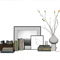 Elegant Decorative Ornament Set With Picture Frames Books Basket Vase Sculpture And Yellow Flower Branches