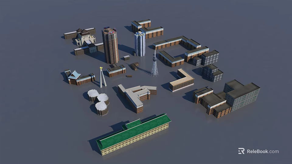 Modern Hospital Buildings Complex Featuring Various Structures And Architectural Layout Design 3d model