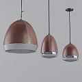 Three Modern Brown Leather Pendant Lights With Stitched Design And Silver Base 3d model