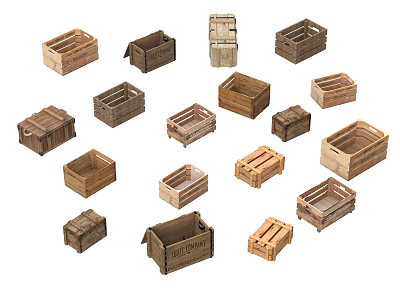 Assorted Wooden Crates In Various Sizes And Designs For Storage And Packaging 3d model