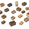 Assorted Wooden Crates In Various Sizes And Designs For Storage And Packaging