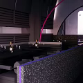 Modern KTV Interior With Bar Counter Wine Bottles Sofas And Purple Lighting 3d model