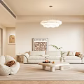 Modern Living Room Interior with Cream Sofa Round Coffee Table Chandelier and Floor Lamp