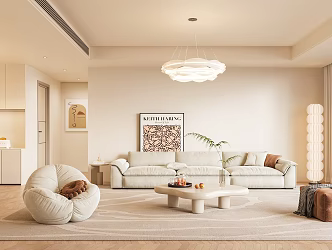 Modern Cream Style Living Room Sofa Combination Single Chair Casual Chair Vase Ornaments Carpet Decorations Coffee Table 3d model