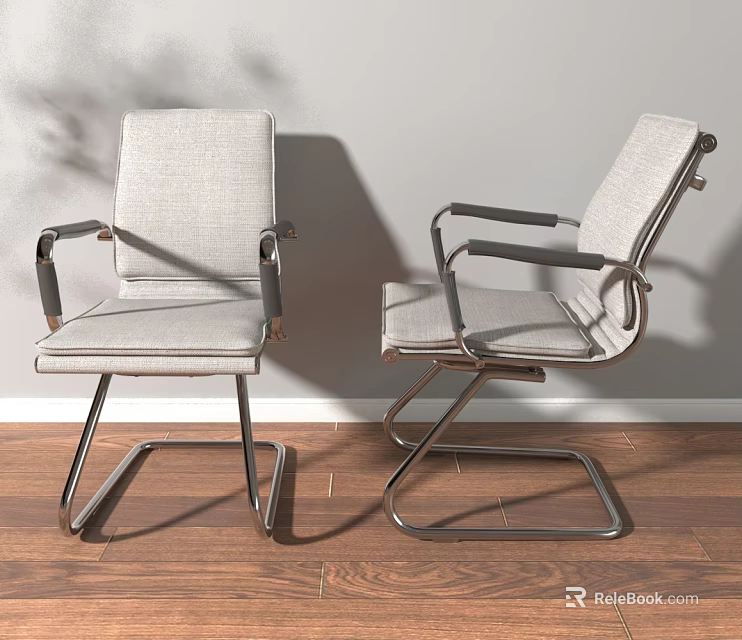 Modern Office Chair with Metal Frame Light Gray Fabric and Armrests Design 3d model 