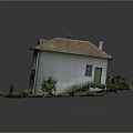 Two Story Vintage House Model With Red Roof White Walls And Green Grass