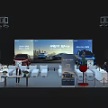 Modern Auto Show Booth Featuring Large Screen Display Cars Seats And Attendees