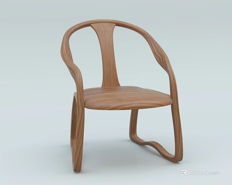 Modern Natural Wood Armchair With Curved Armrests And Simple Design 3d model 