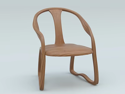 Modern Natural Wood Armchair With Curved Armrests And Simple Design 3d model