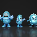 Blue Slime Like Cartoon Game Movie Characters With Different Sizes And Spiky Features