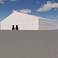 Large White Square Tent Structure With Black Entrances Against Blue Sky 3d model