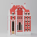Red and White Detached Villa With Arched Windows Multiple Windows and Chimneys